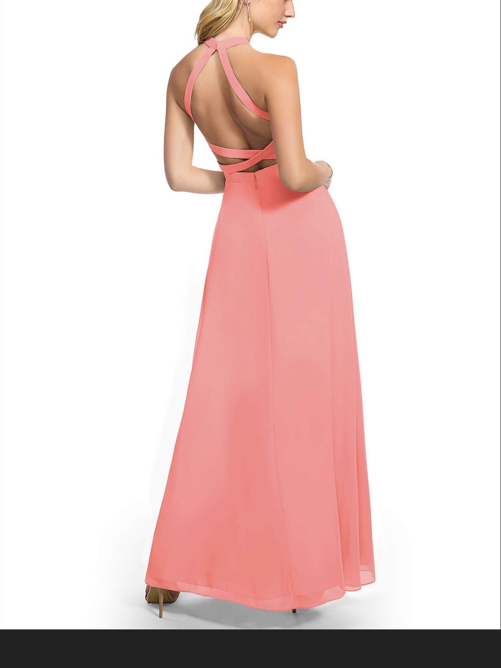Azazie Clarice Halter Neck Coral Bridesmaid Gown - Picture 2 of 4
